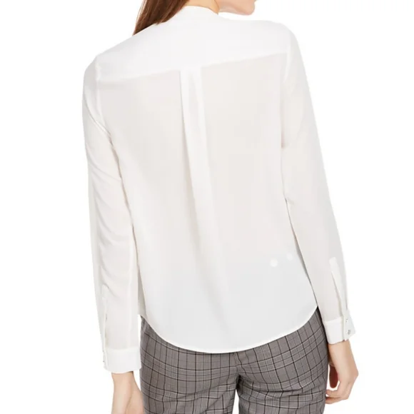 ⚡Calvin Klein Petite Ruffle Front Tuxedo Button-Up Shirt Size PM and PS - Picture 3 of 4